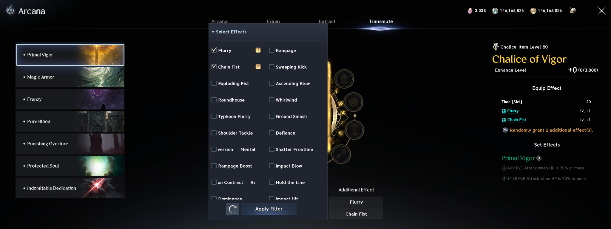 Transmute and selected skill lines. The text legend preserves labeled values, colors and source qualifications.