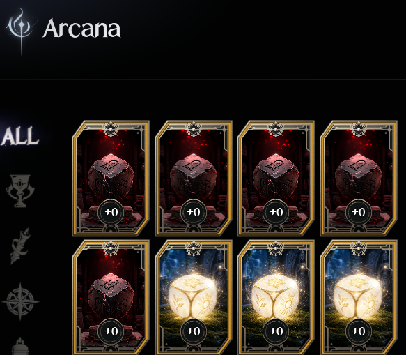 Arcana inventory example. The text legend preserves labeled values, colors and source qualifications.