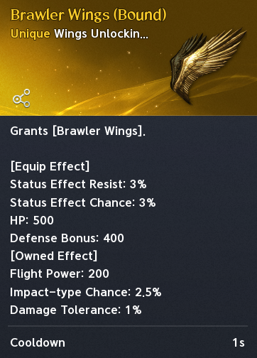 Base Brawler Wings unlock tooltip. The text legend preserves labeled values, colors and source qualifications.